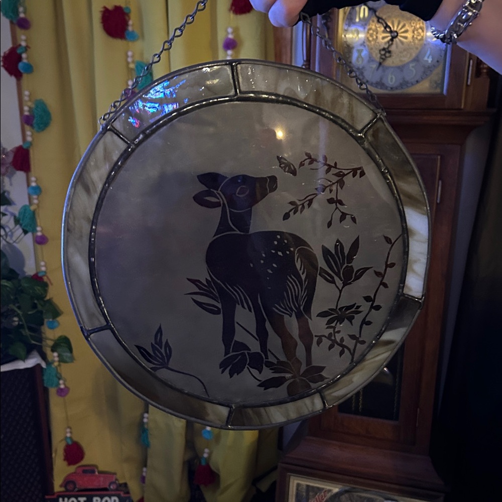 Stained Glass Art with Deer Design - Brown and Cream - Picture 2 of 5
